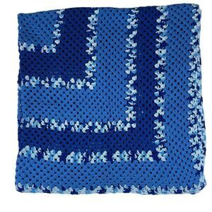 Handmade
Crochet Afghan Blanket Throw Navy Blue Variegated Large Square 70"x70"